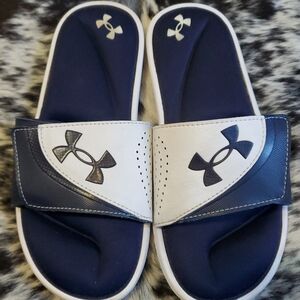 Under Armour Navy and White Kids Slide Sandals